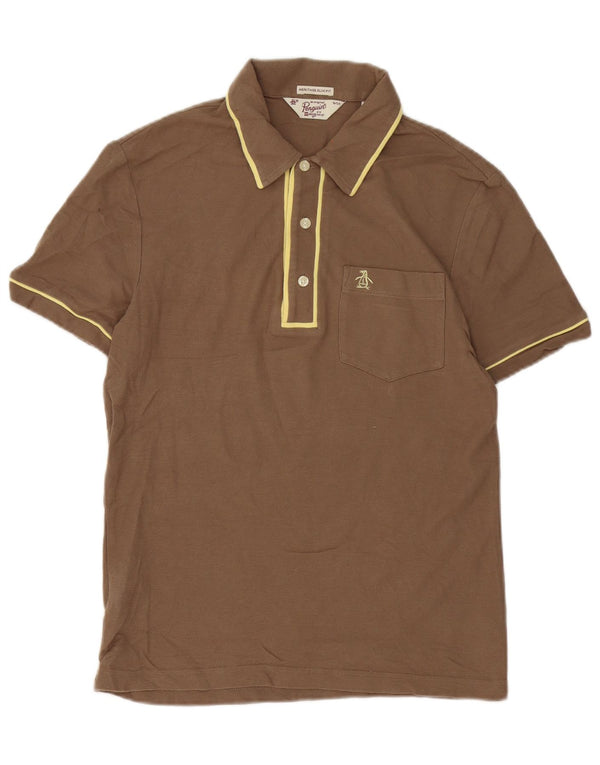Polo da uomo Penguin Heritage slim fit piccola in cotone a righe marroni