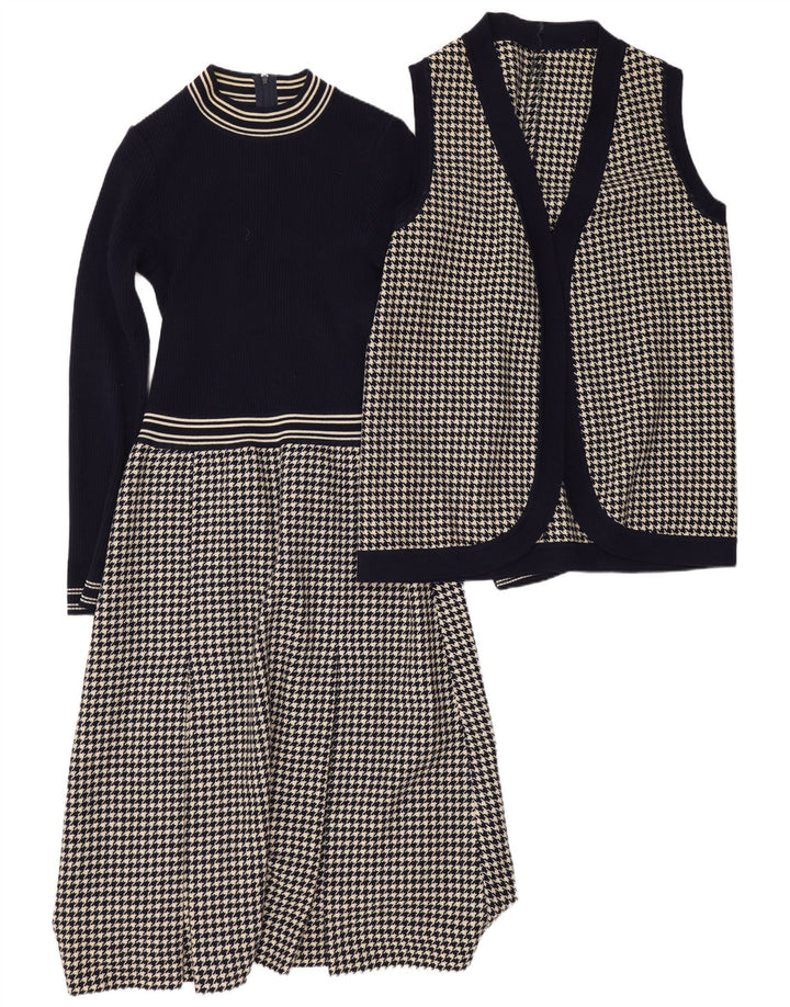 Set da 2 pezzi vintage da donna UK 12 medio pied de poule blu navy