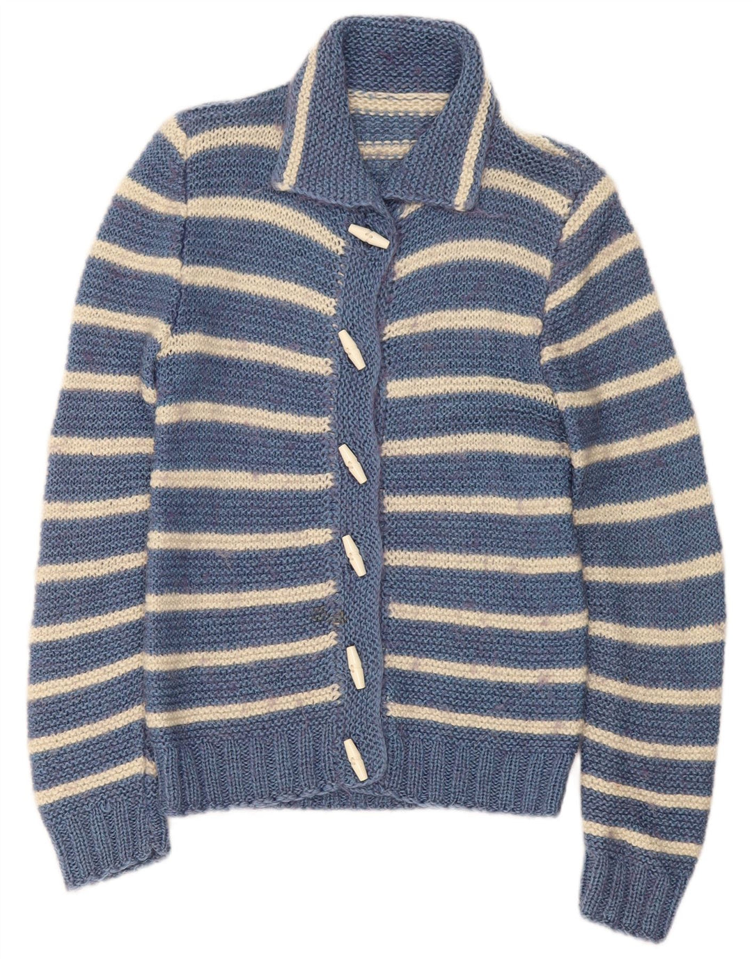 Maglione cardigan da donna vintage UK 10 piccolo a righe blu