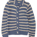 Maglione cardigan da donna vintage UK 10 piccolo a righe blu