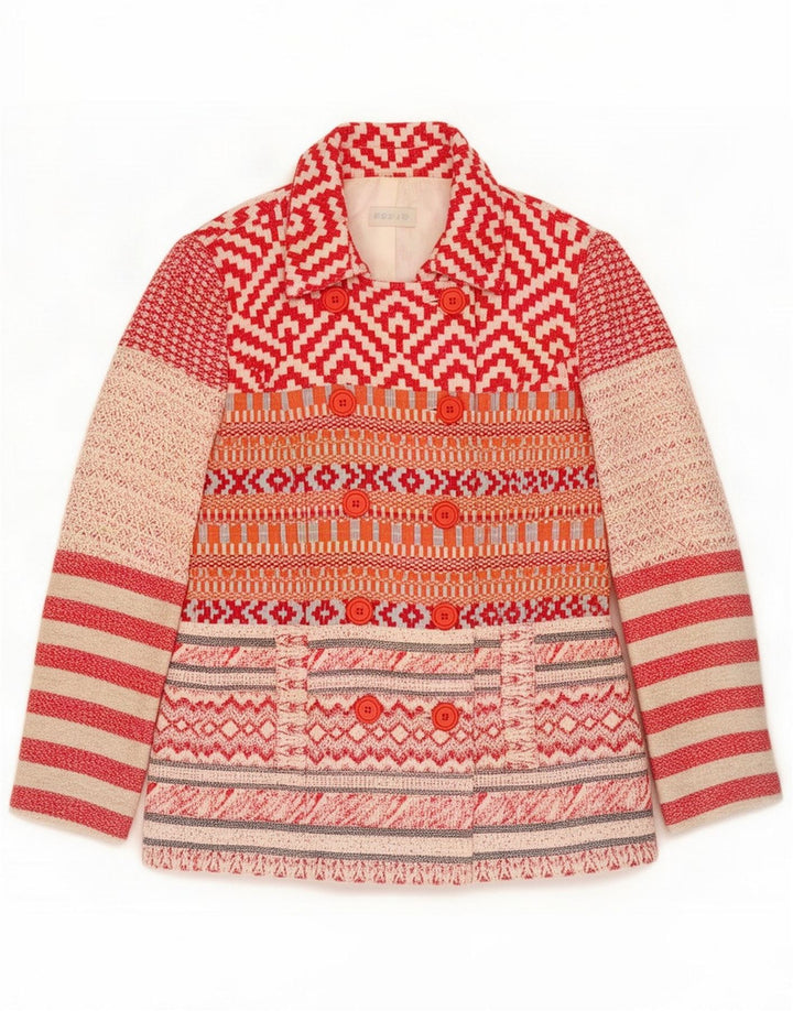Desigual Caban da donna EU 40 Medio Rosso Fair Isle Cotone