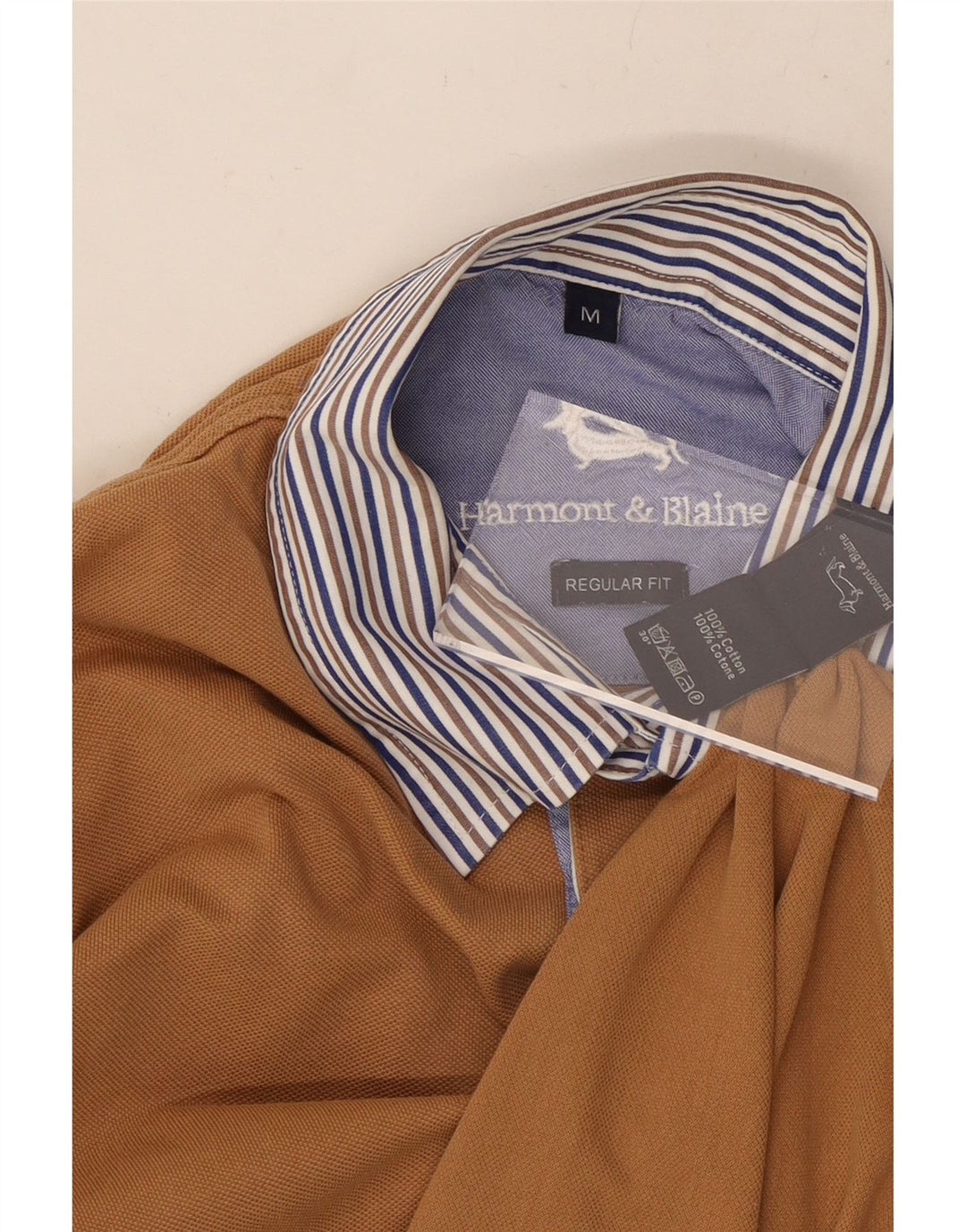 Polo da rugby da uomo a maniche lunghe HARMONT & BLAINE in cotone beige medio