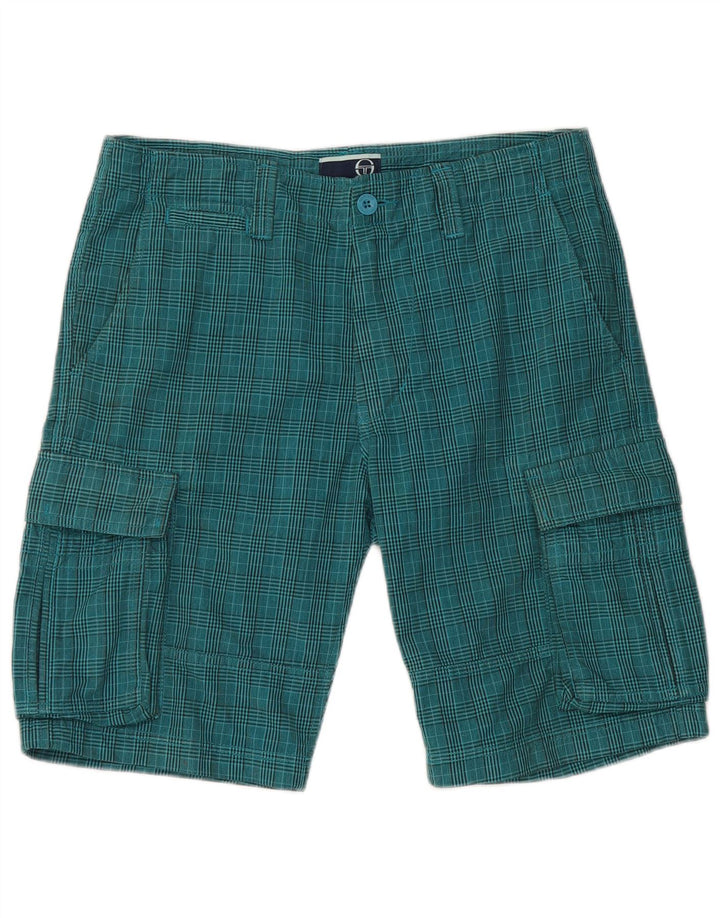 Pantaloncini cargo da uomo Sergio Tacchini IT 48 Medium W32 Cotone a quadri blu