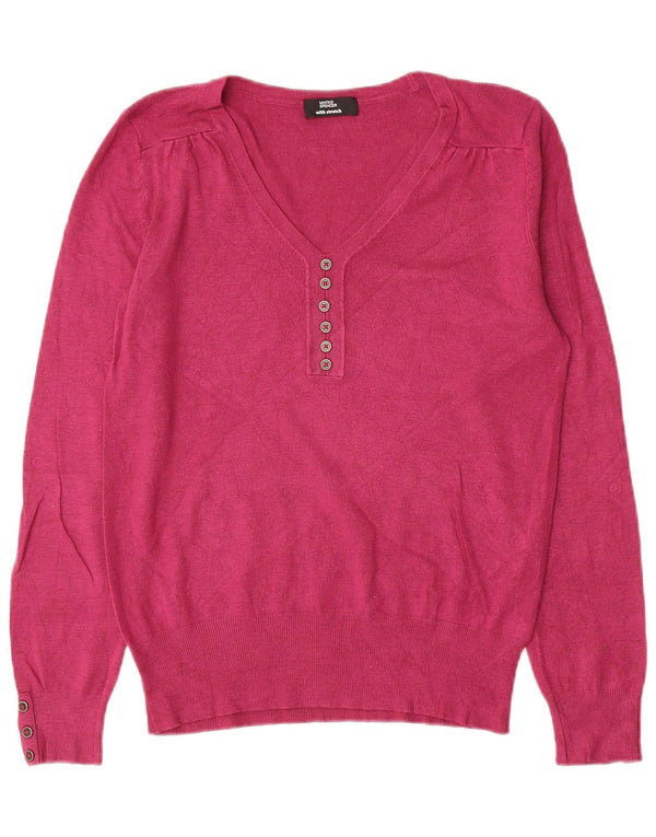 Maglione maglione con scollo a V da donna Marks & Spencer UK 14 Rosa medio