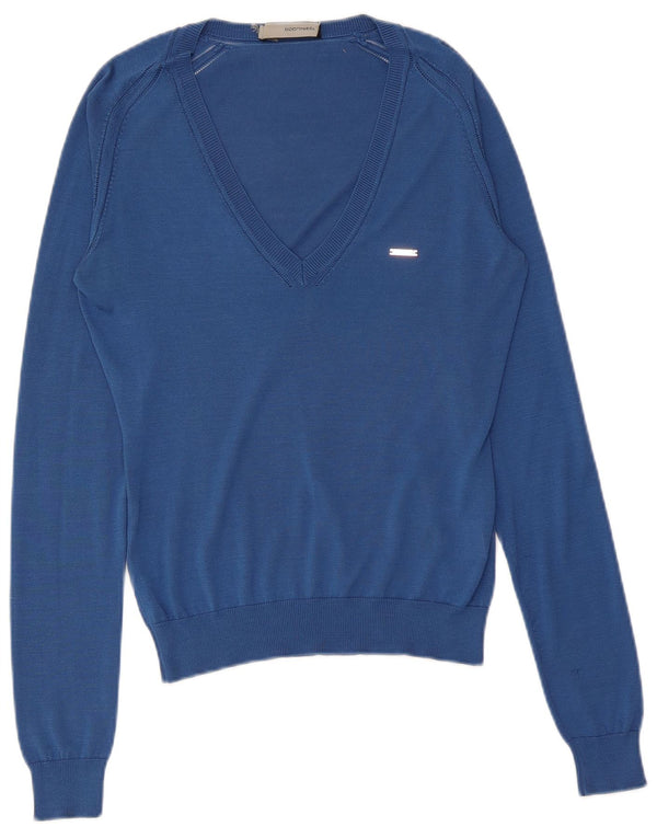 Maglione maglione con scollo a V da donna Dsquared2 UK 12 Seta blu medio