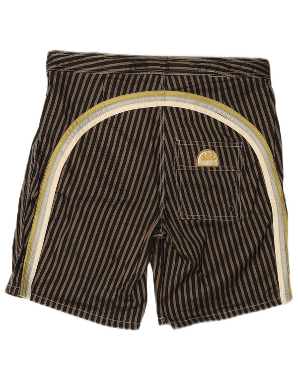 Sundek Mens Swimming Shorts Medium  Black Striped Polyester