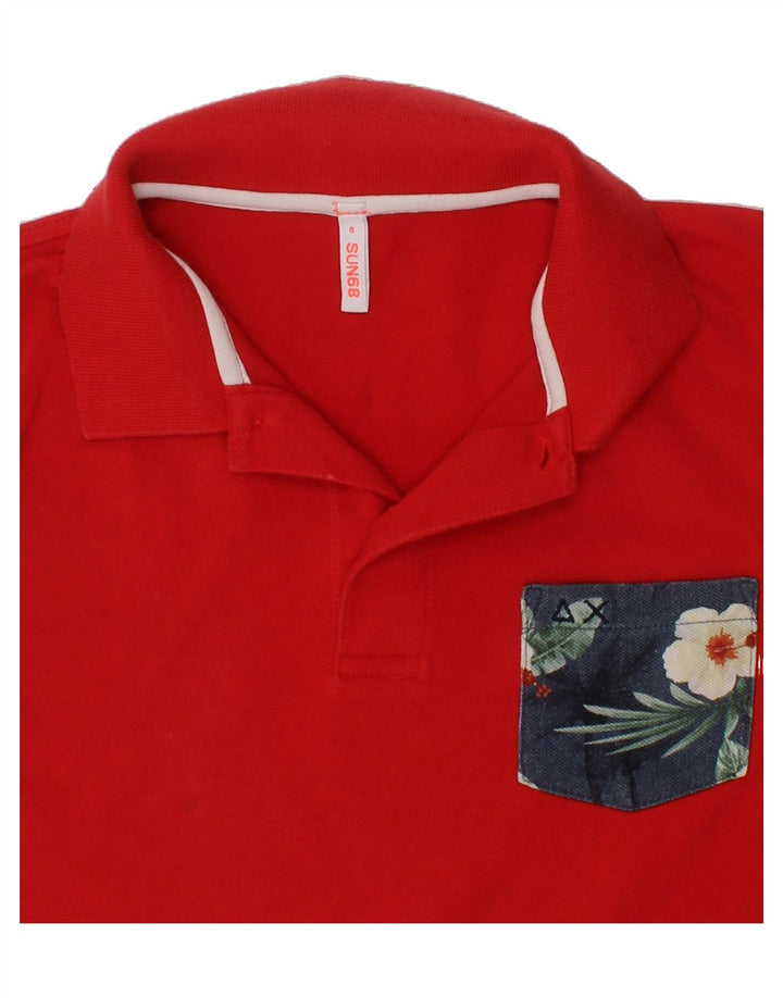 SUN68 Boys Polo Shirt 7-8 Years Red Floral Cotton Vintage Sun68 and Second-Hand Sun68 from Messina Hembry 
