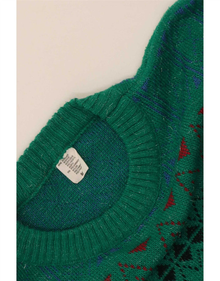 Maglione girocollo da uomo vintage in acrilico geometrico verde medio