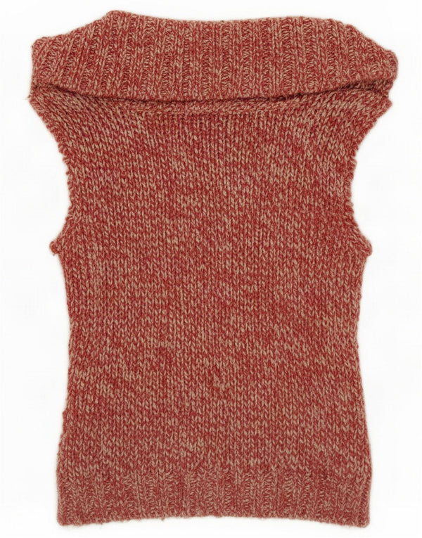 Zara maglione cardigan senza maniche da donna UK 10 piccolo acrilico puntinato rosso