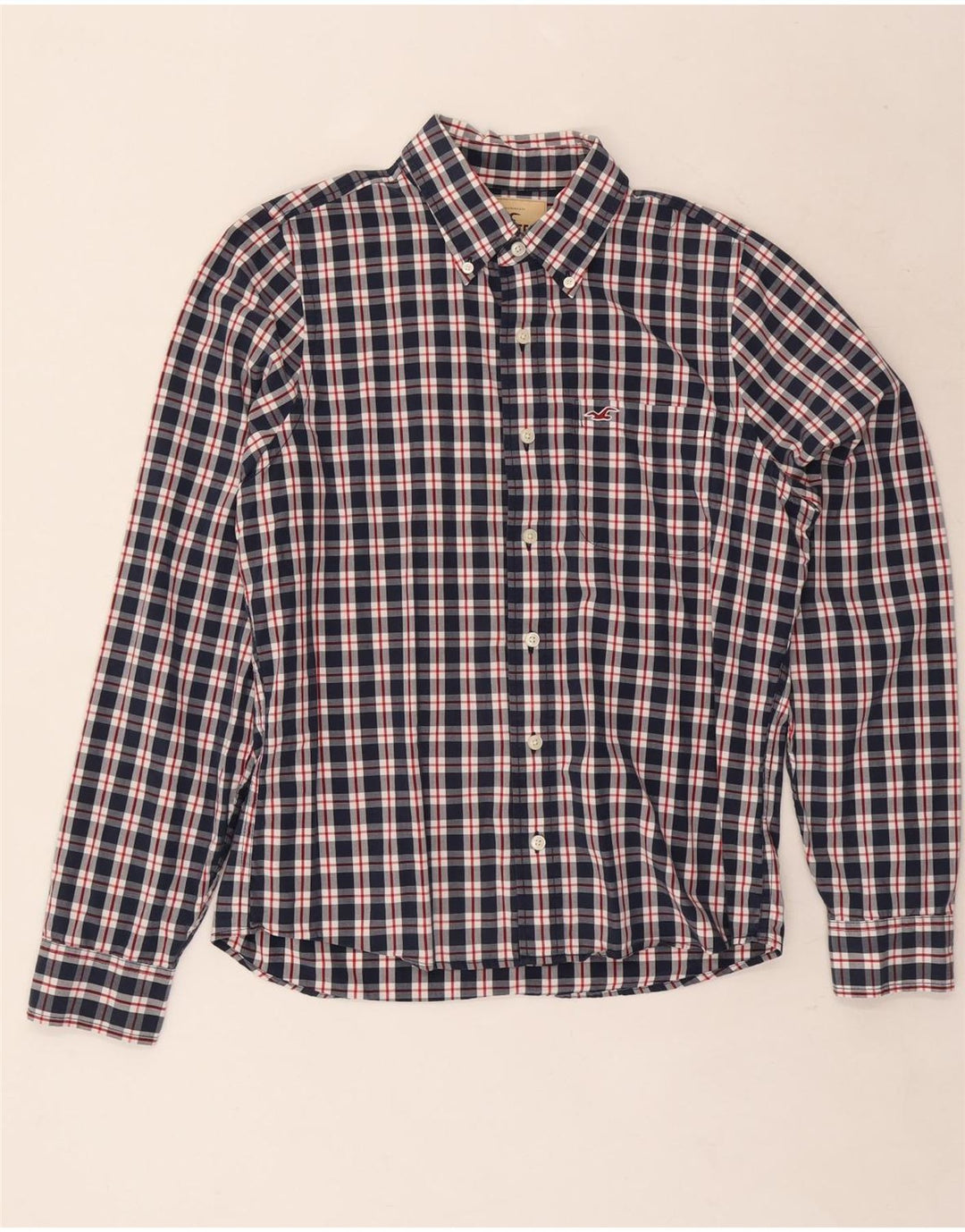 Camicia da uomo Hollister Large in cotone a quadri blu navy