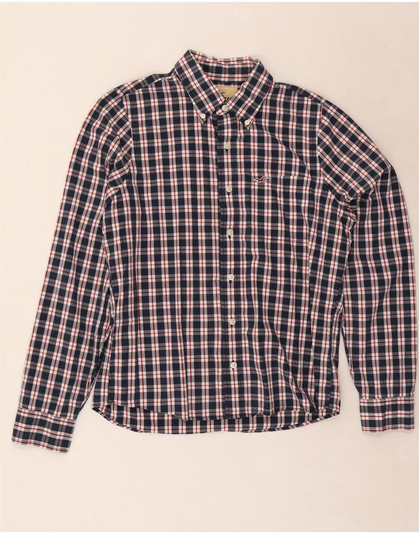 Camicia da uomo Hollister Large in cotone a quadri blu navy