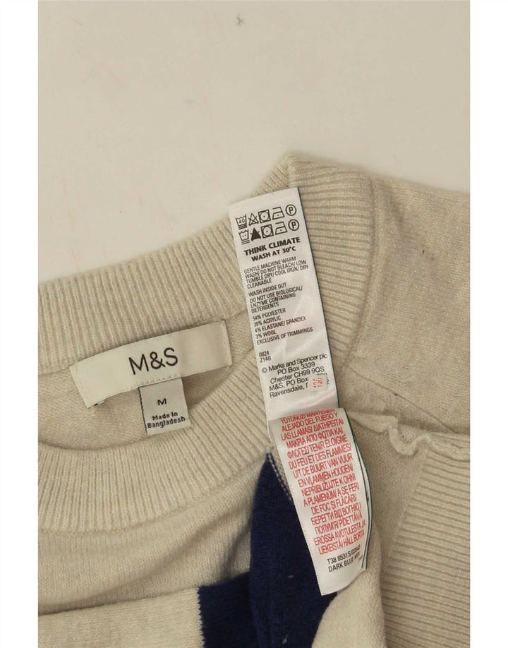 Maglione maglione girocollo da donna Marks & Spencer UK 14 a righe blu medio