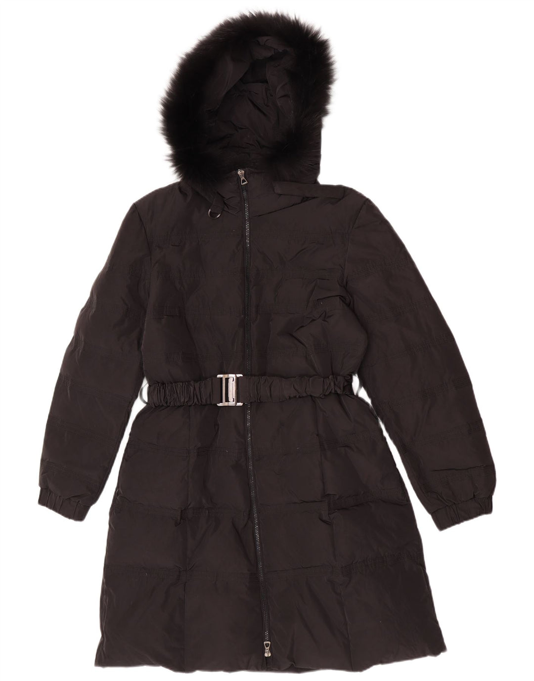 Cappotto imbottito con cappuccio da donna vintage IT 50 XL poliestere nero