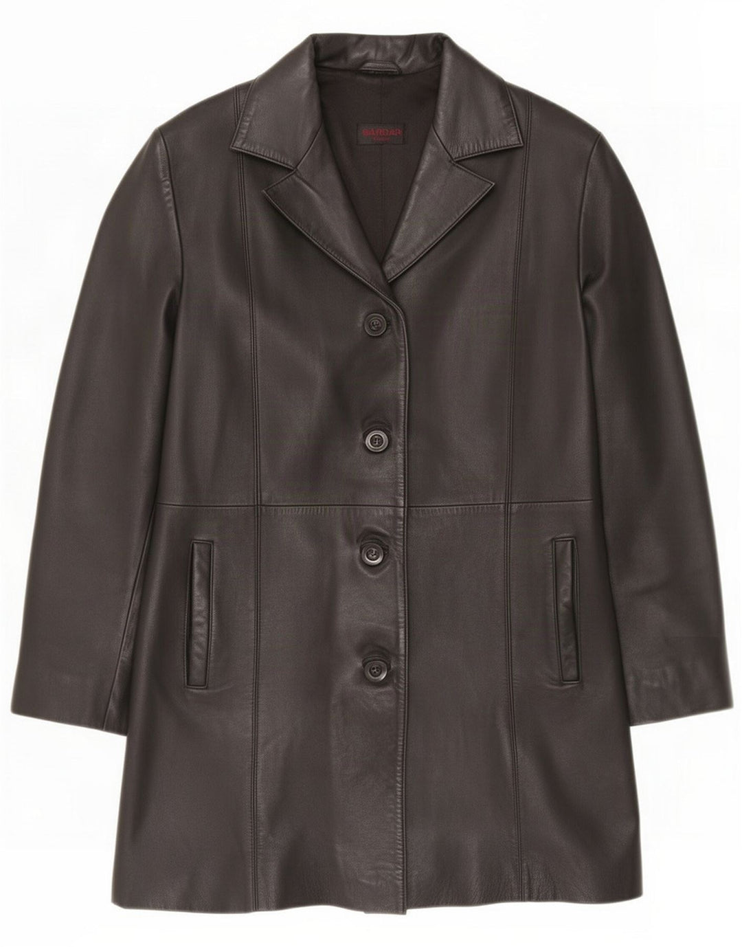 Sardar Cappotto in pelle da donna a 4 bottoni UK 12 Medio Nero