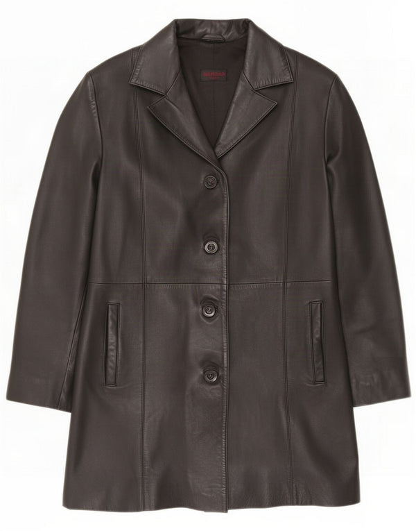 Sardar Cappotto in pelle da donna a 4 bottoni UK 12 Medio Nero