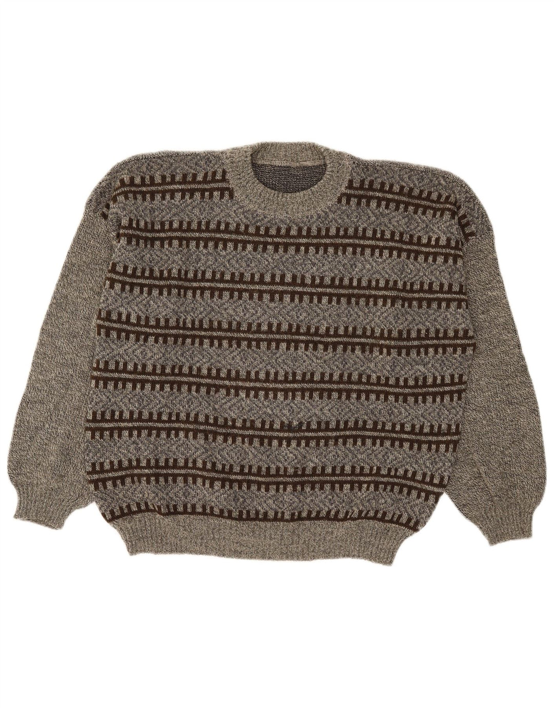 Maglione maglione girocollo da uomo vintage grande grigio geometrico