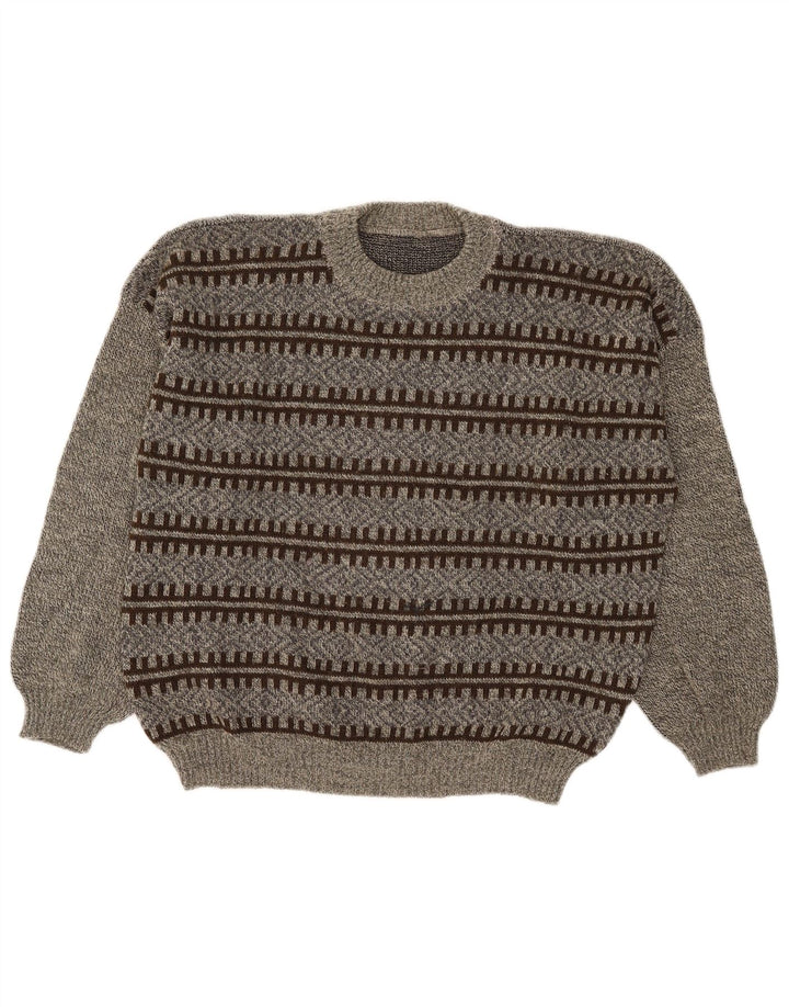 Maglione maglione girocollo da uomo vintage grande grigio geometrico