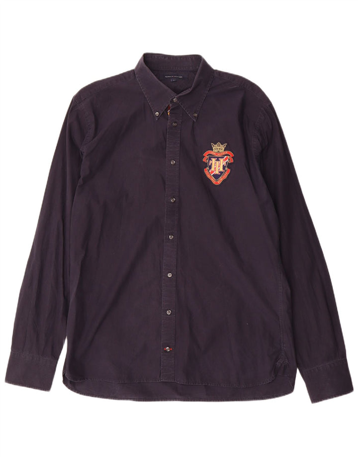 Camicia grafica da uomo Tommy Hilfiger grande in cotone blu navy