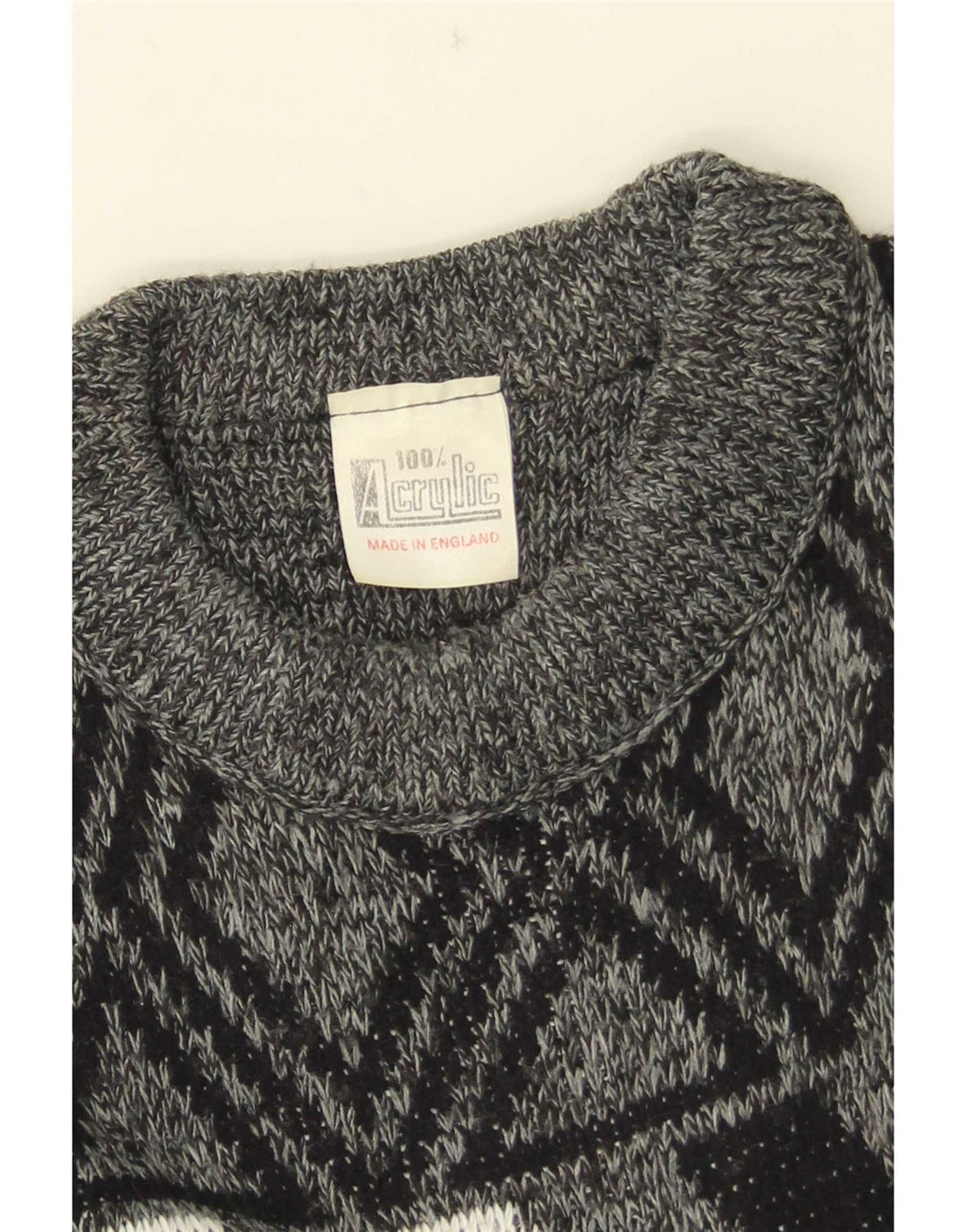 Maglione girocollo da uomo vintage in acrilico geometrico grigio medio