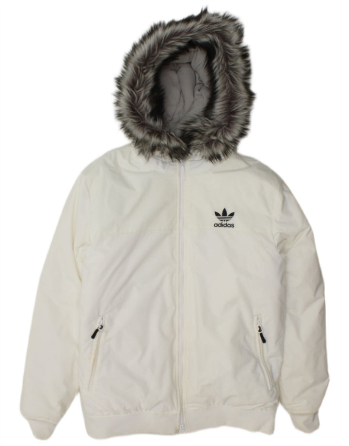 Giubbotto bomber imbottito con cappuccio da uomo Adidas UK 38 nylon bianco medio