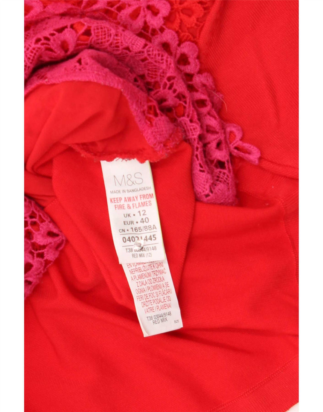 Top in camicetta di pizzo da donna Marks & Spencer UK 12 Poliestere floreale rosso medio