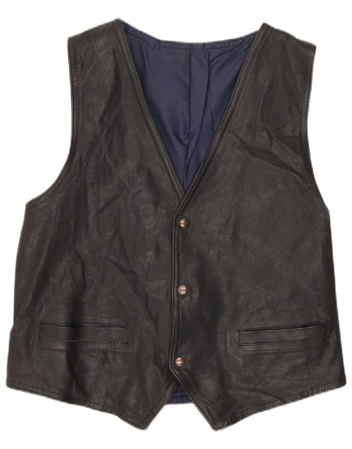 Gilet in pelle da uomo vintage in pelle nera media