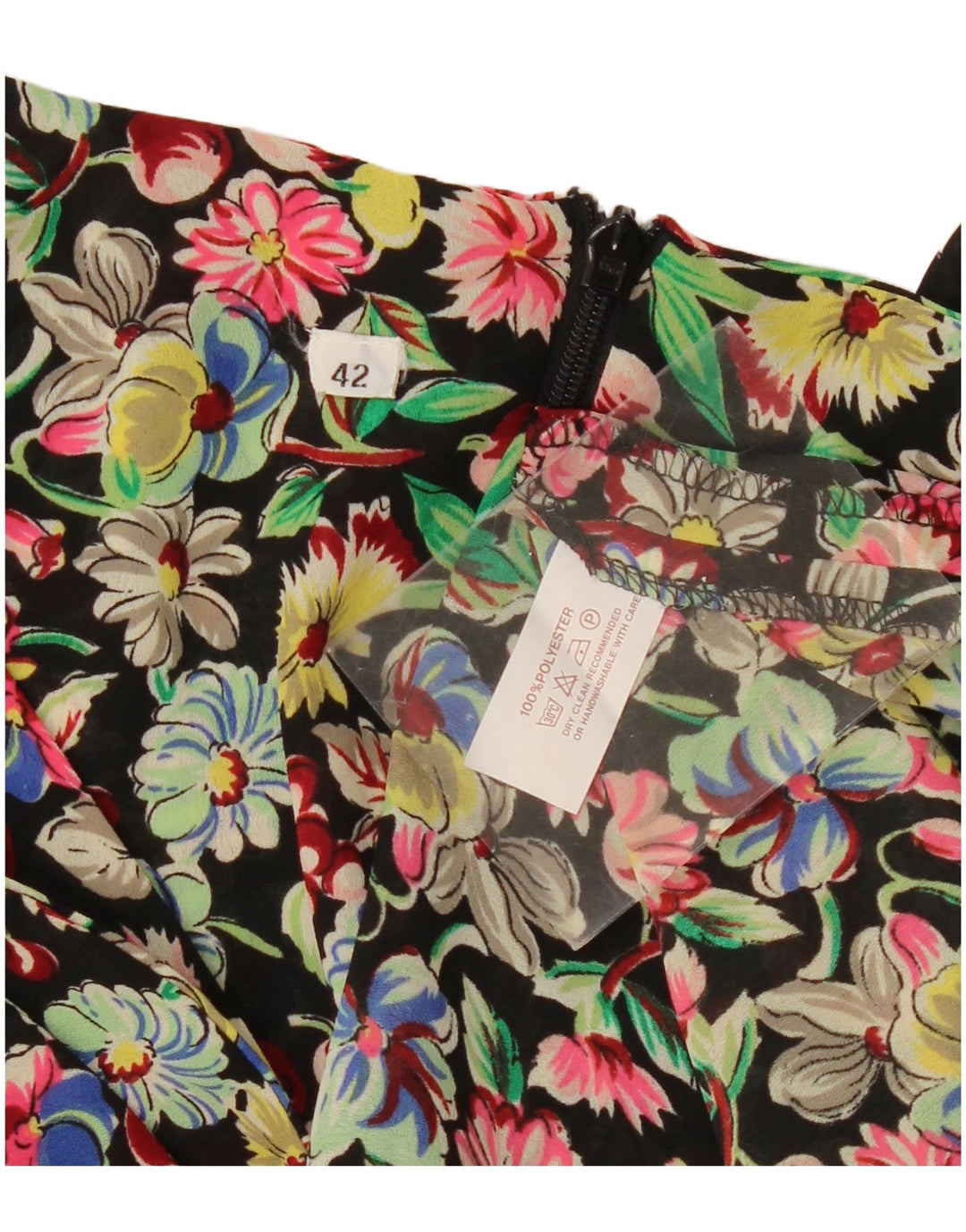 Abito a trapezio da donna a maniche lunghe VINTAGE IT 42 Medio floreale multicolore