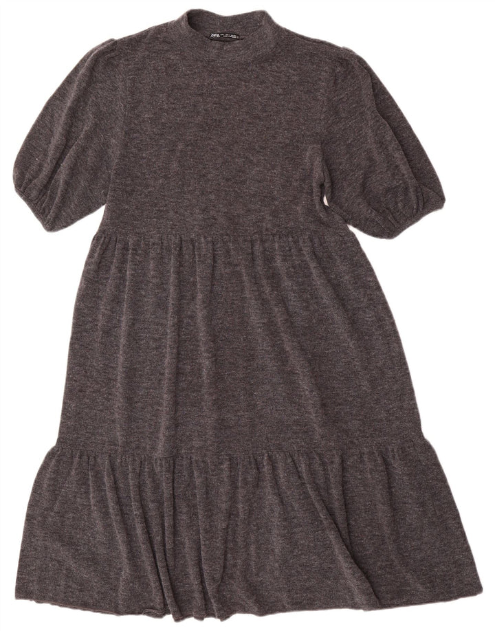 ZARA Womens Jumper Dress UK 14 Large Grey Polyester