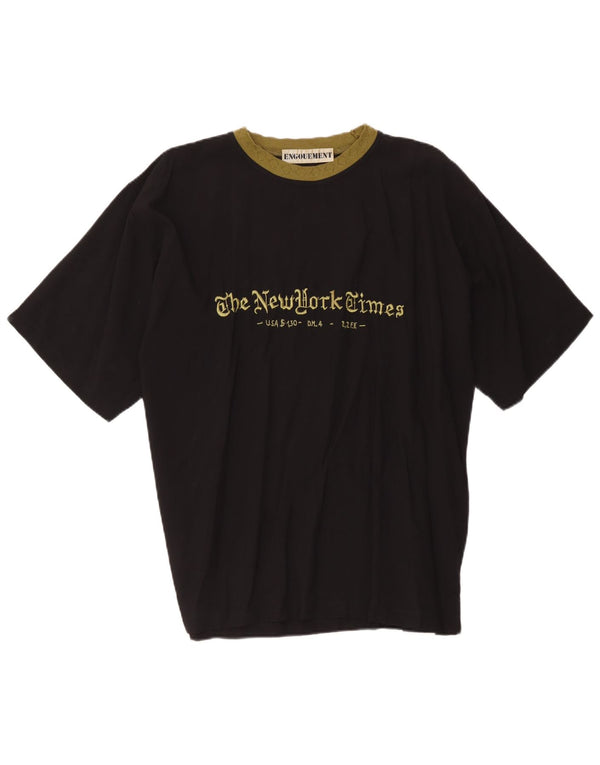 Vintage Mens Graphic T-Shirt Top Large Black Viscose