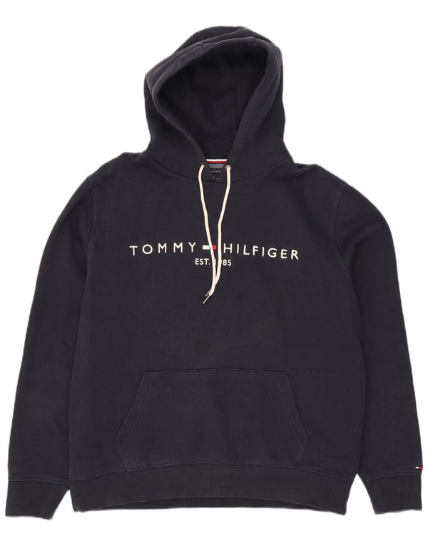 Maglione con cappuccio grafico da uomo Tommy Hilfiger XL in cotone blu navy