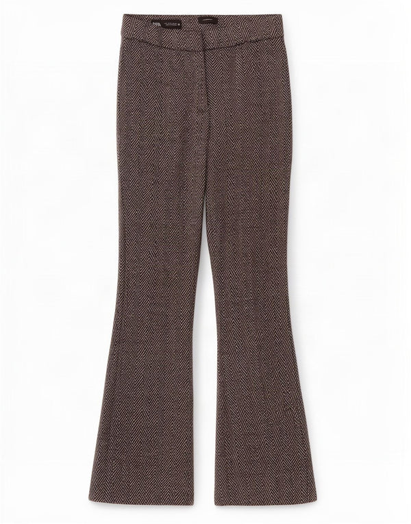 Pantaloni casual Bootcut da donna Zara piccoli W26 L29 poliestere Chevron grigio