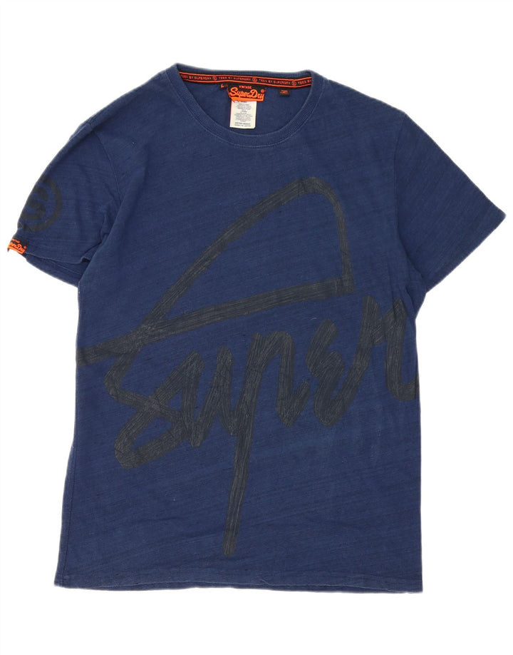 T-shirt grafica da uomo Superdry Top grande in cotone blu navy