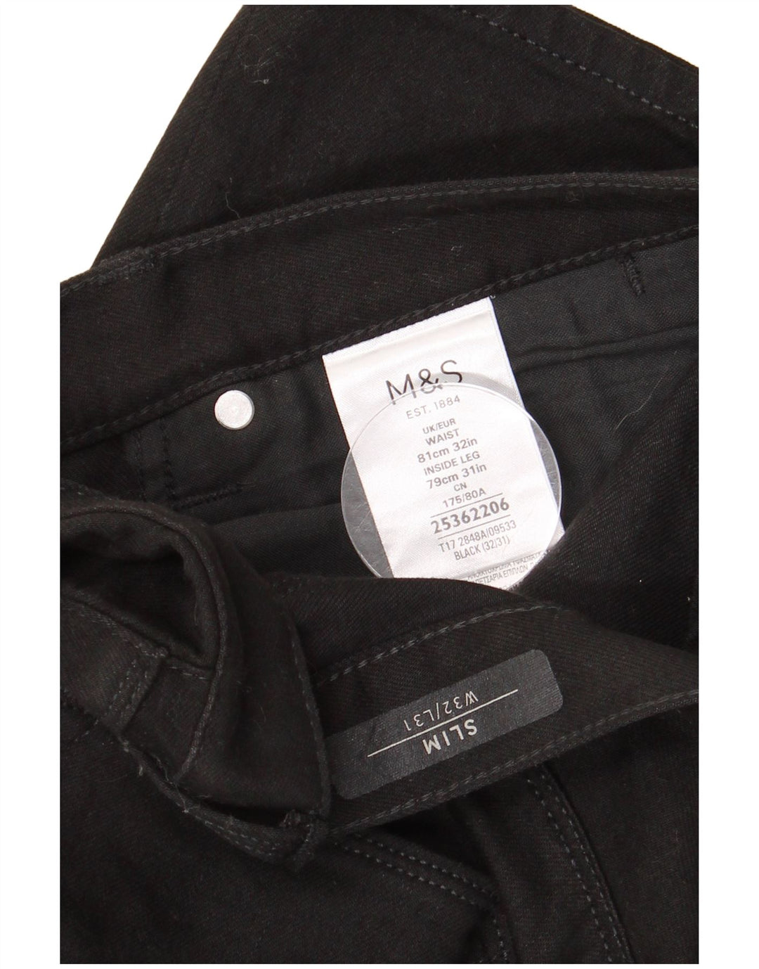 MARKS & SPENCER Jeans slim da uomo W32 L31 cotone nero