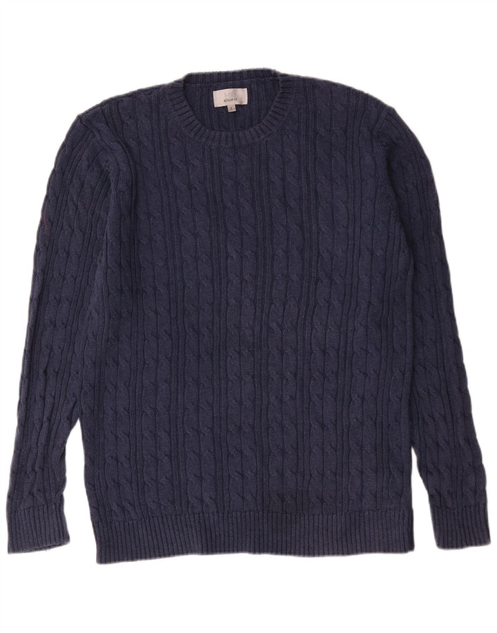 Maglione maglione girocollo da uomo Marks & Spencer vestibilità regolare grande blu navy