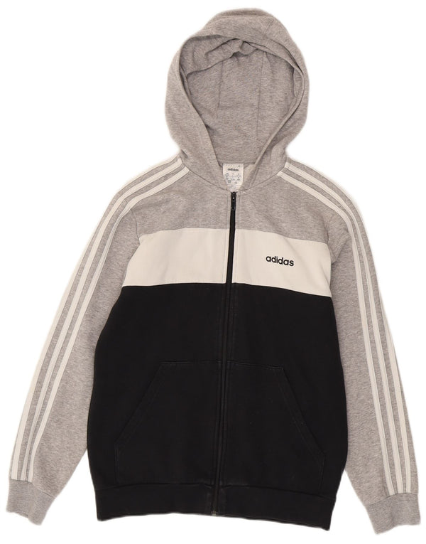 Felpa con cappuccio e zip grafica Adidas da ragazzo 13-14 anni in cotone color block grigio