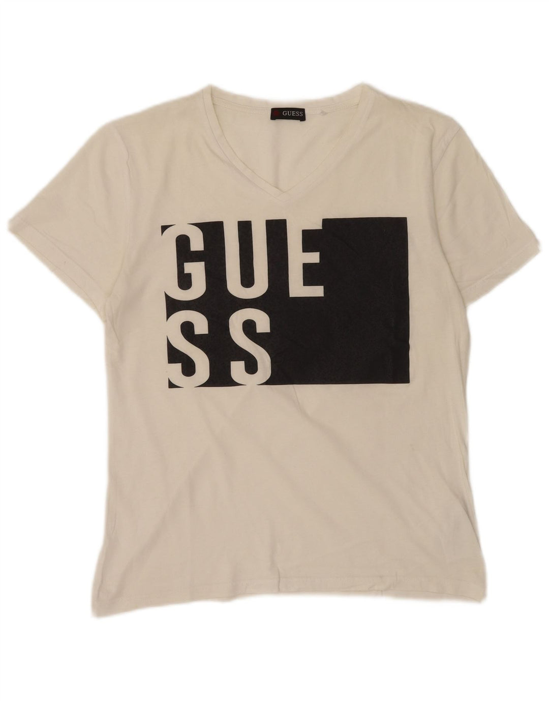 Guess T-shirt grafica da uomo Top Large in cotone color block bianco