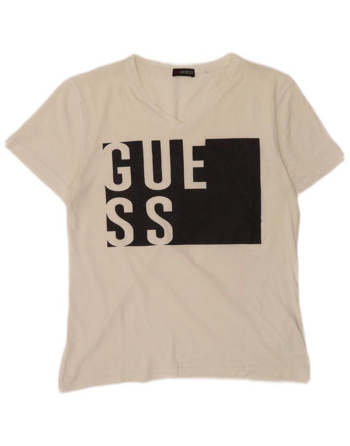 Guess T-shirt grafica da uomo Top Large in cotone color block bianco