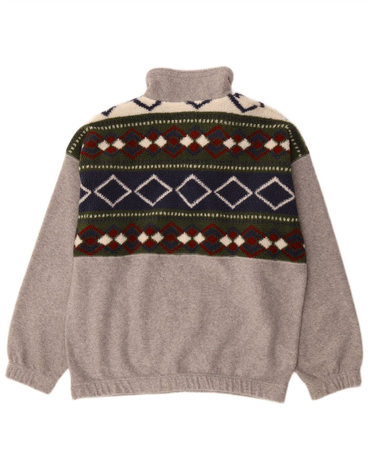 Maglione in pile da uomo con zip e collo attivo, poliestere color block grigio medio