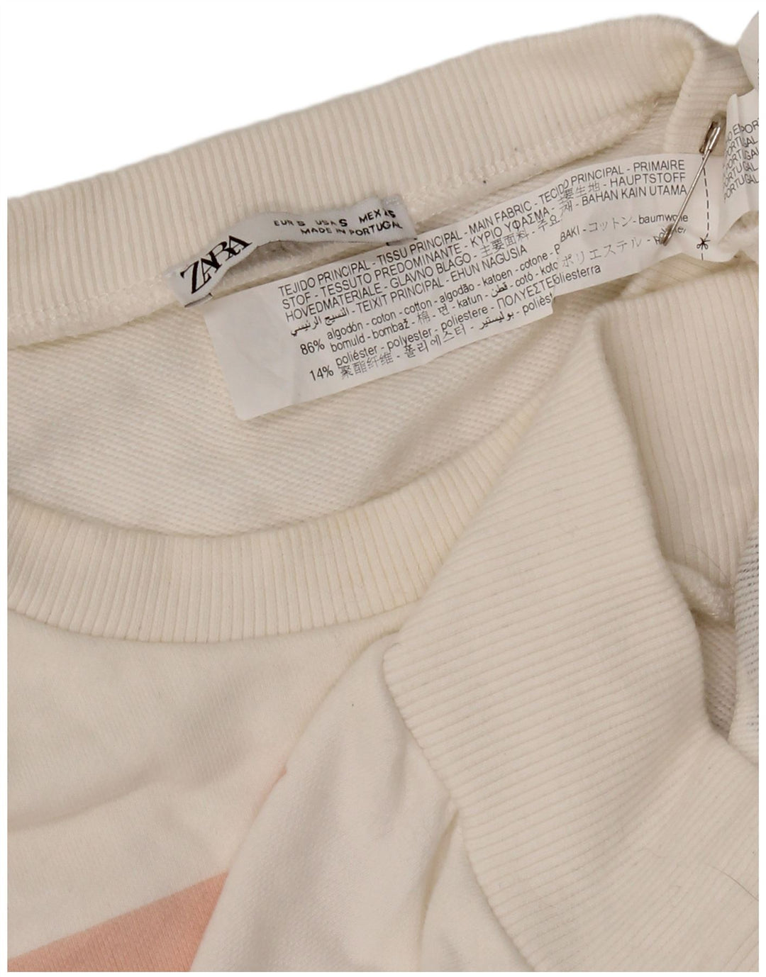 Felpa oversize con grafica da donna Zara, maglione UK 10, piccola, cotone bianco