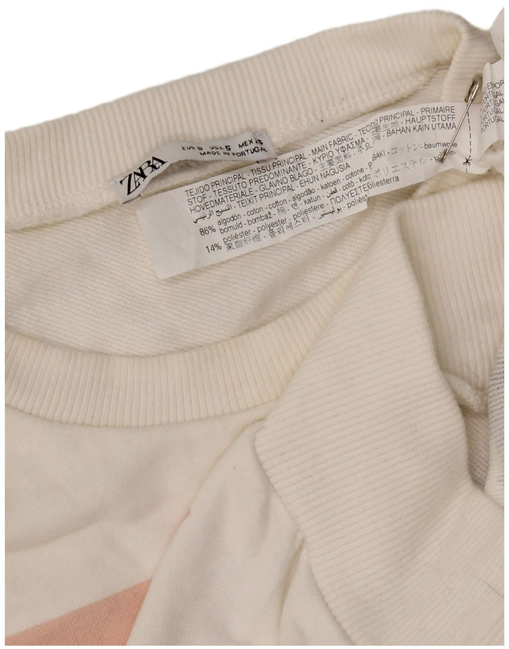 Felpa oversize con grafica da donna Zara, maglione UK 10, piccola, cotone bianco