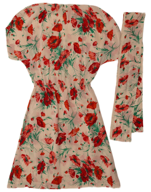 Abito a trapezio da donna vintage UK 14 floreale bianco medio
