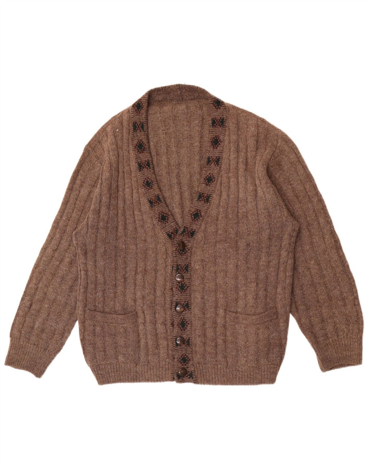Maglione cardigan da uomo vintage grande marrone geometrico
