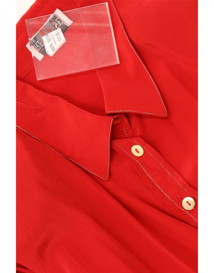 Camicia regolare a maniche lunghe da donna vintage IT 46 grande seta rossa
