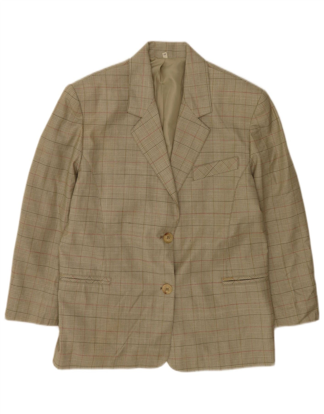 Giacca blazer vintage da donna a 2 bottoni IT 44 media lana vergine a quadri kaki