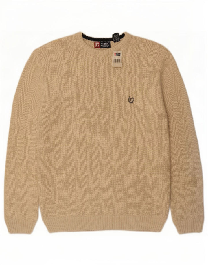 Chaps Uomo Maglione Girocollo Maglione Grande Cotone Chevron Beige