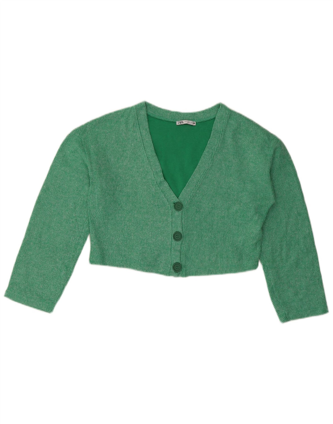 ZARA Maglione Cardigan Corto Oversize da Donna UK 10 Piccolo Cotone Verde