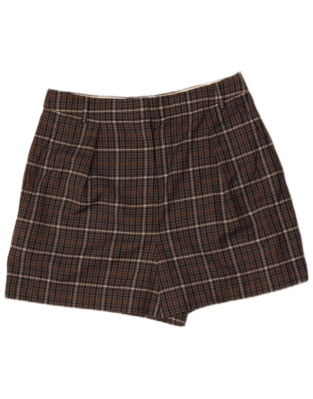 Pantaloncini chino a vita alta da donna Tibi W32 poliestere scozzese marrone medio