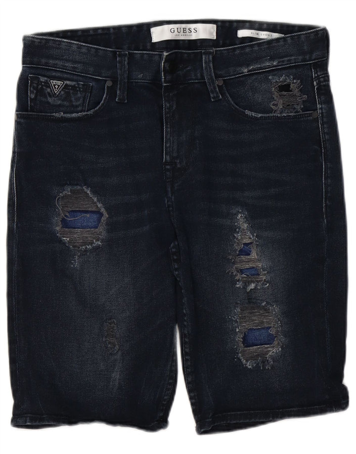 Pantaloncini GUESS da uomo slim in denim invecchiato W30 cotone blu navy medio