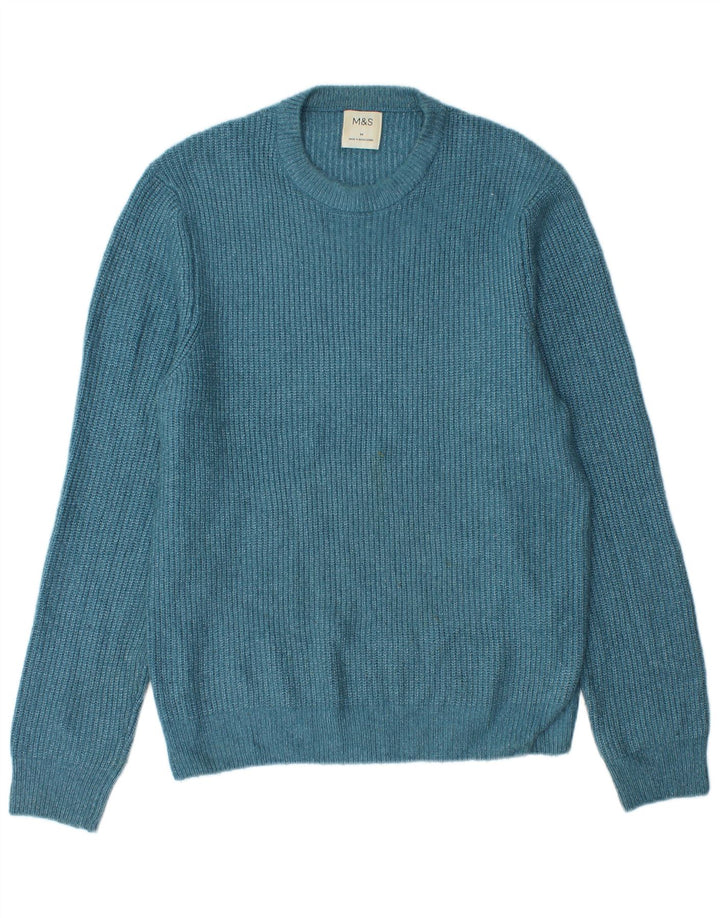 Maglione maglione girocollo da uomo Marks & Spencer blu medio in poliammide
