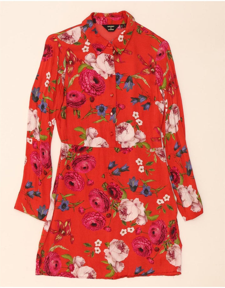 Abito camicia pullover da donna Superdry UK 10 piccolo viscosa floreale rossa